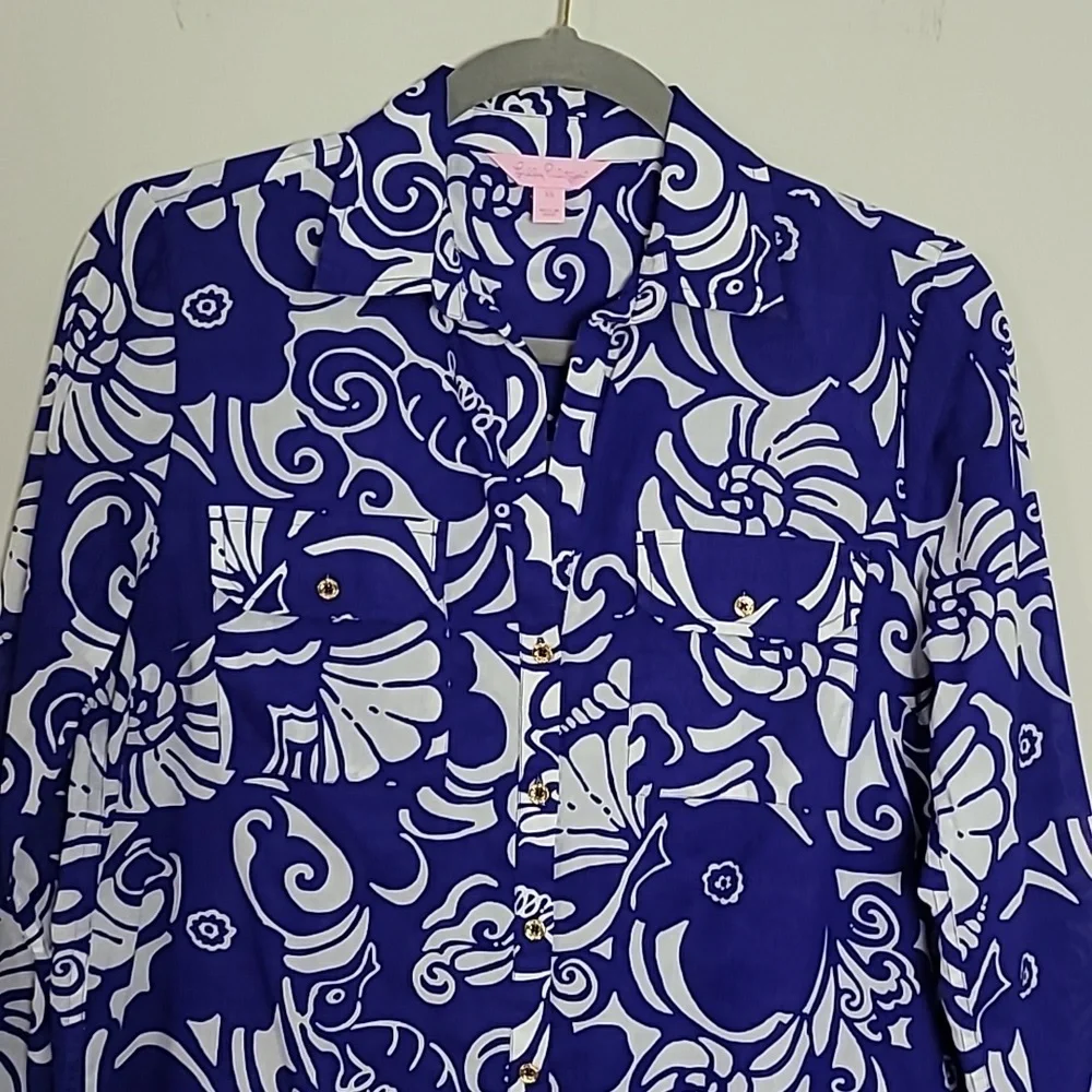 Lilly Pulitzer pullover shirt dress Sz XS Seahorse Beachy Vacation Resort - Picture 2 of 9